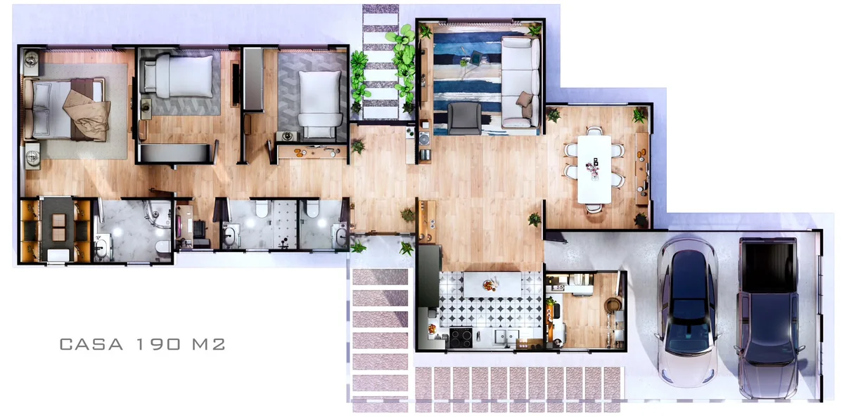 Planta de arquitectura de vivienda de 190 m² — DG Ingeniería